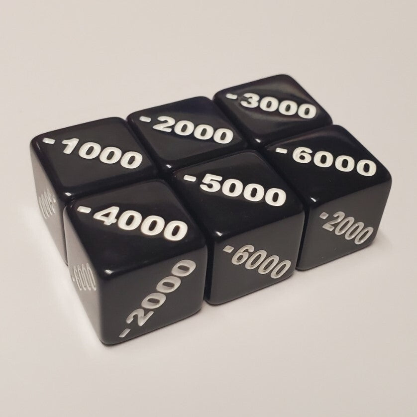 6X Negative -1000 to -6000 Counter Dice Compatible with One Piece TCG