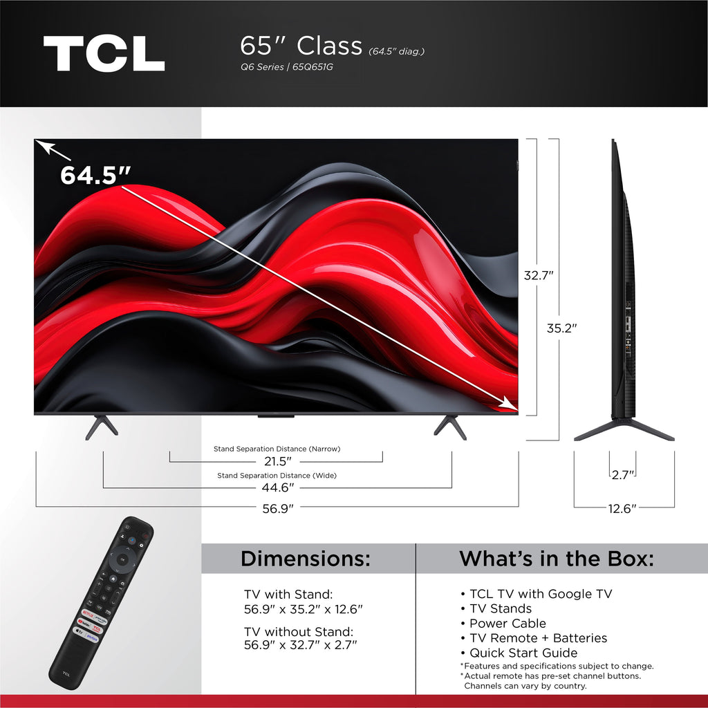 65” Class Q6 QLED 4K UHD HDR Smart Google TV (NEW 2024) - 65Q651G